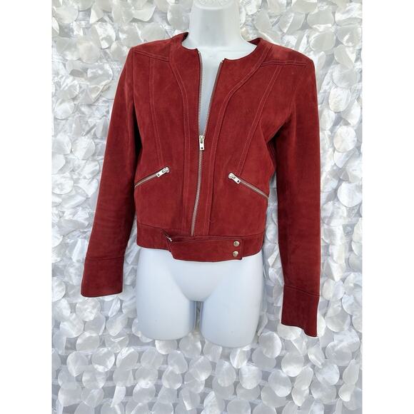 IRO Merlot RED LAMBSKIN Suede JACKET BIKER SIZE 36 US 2 RETAIL $1100.00 - Picture 4 of 13